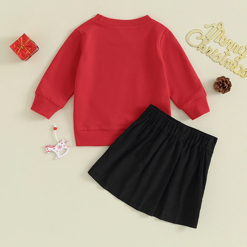 

Рождественский комплект из 2 предметов для маленьких девочек, топы с длинным рукавом и буквенным принтом, юбка-трапеция на пуговицах, повседневная одежда