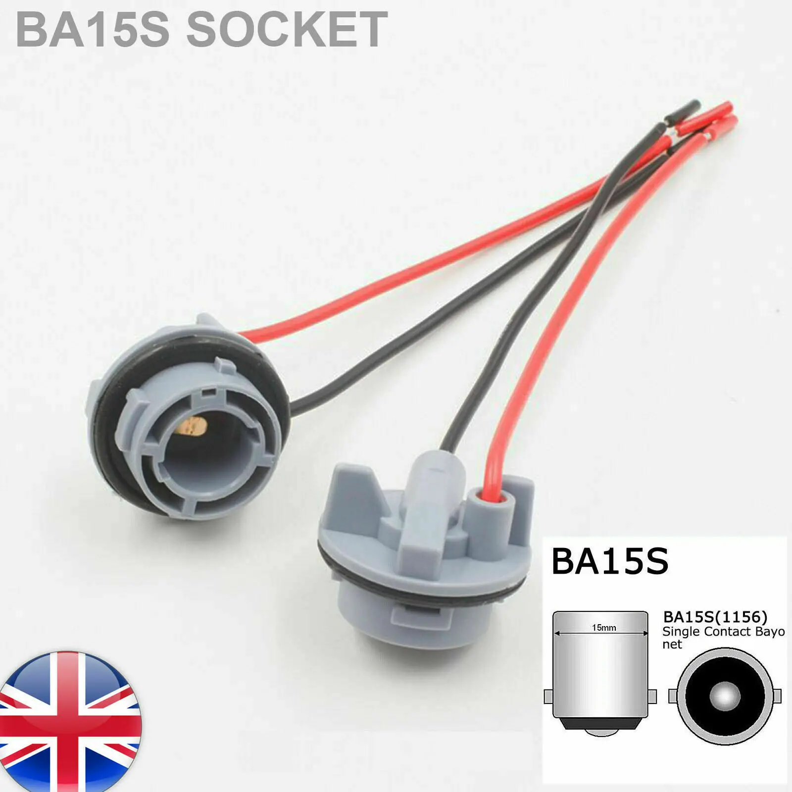 

2x BA15S 1156 Plastic Wired Light Bulb Socket Holder - P21W Cars Vans TRUCKS LED