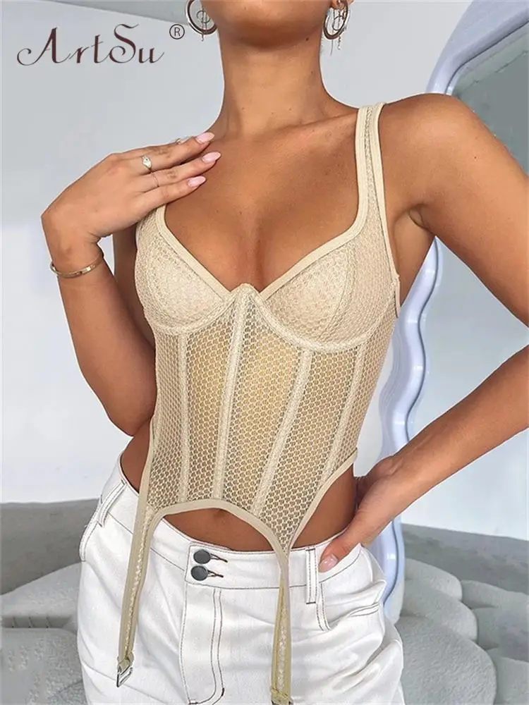 

ArtSu Summer Sleevelesss Corset Crop Tops for Women Elegant Club Party Hollow Out Sexy Cami Top Vest Slim Clothes ANDYVE1979