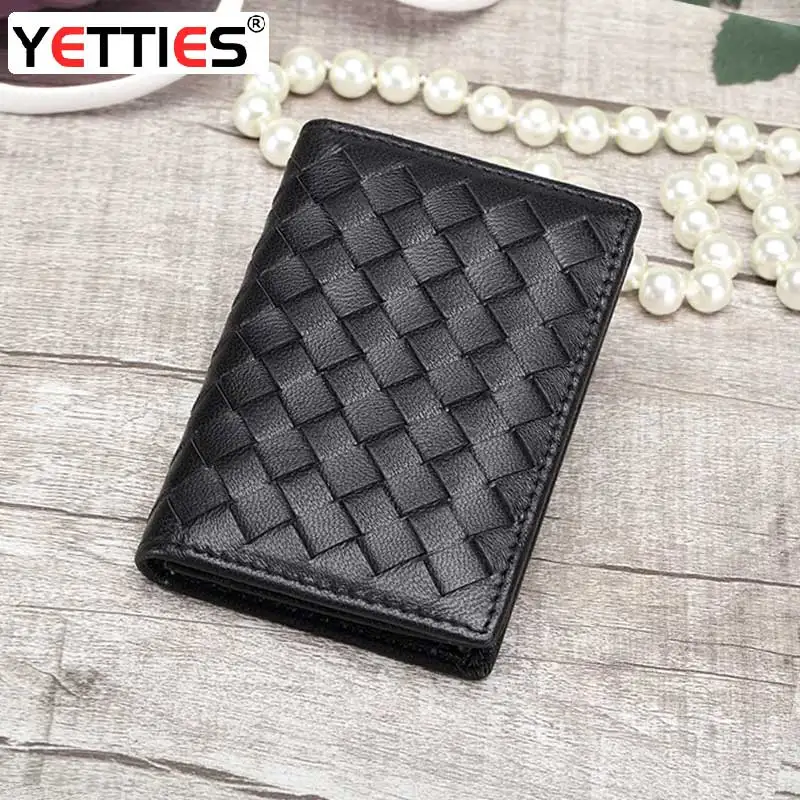 

New Fashion Short Style Zero Wallet Leather Luxury Document Bag Sheepskin Weaving Large Capacity Business Card Bag Coin Bag