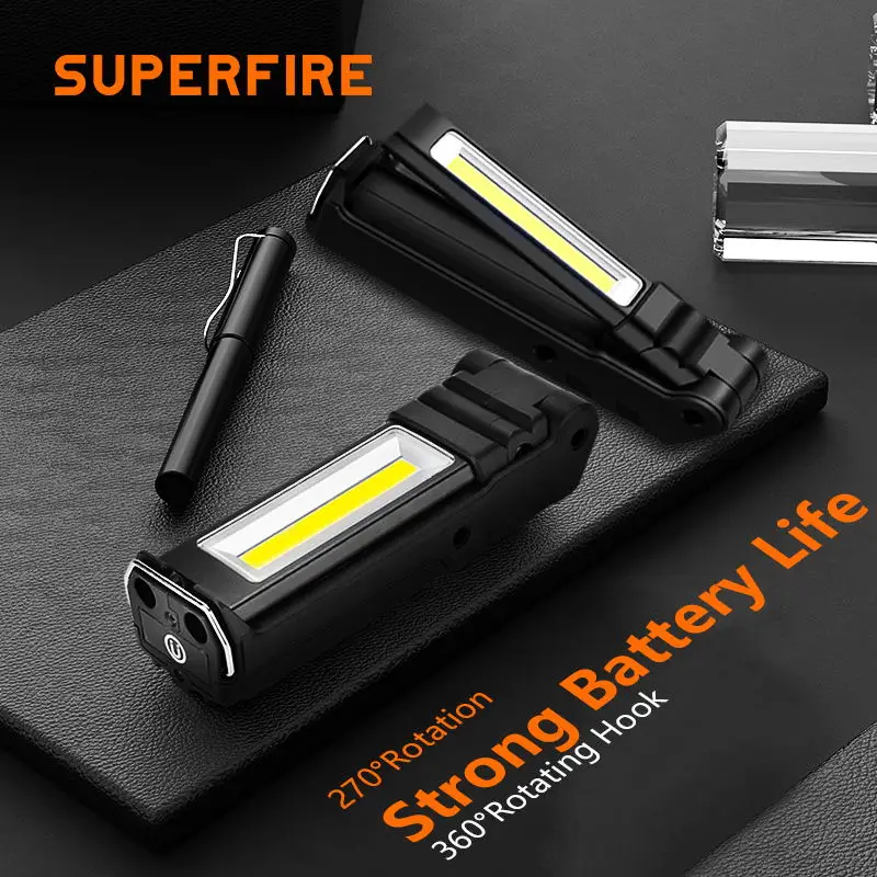 

Фонарик SUPERFIRE G15/S светодиодный с COB-матрицей, многофункциональный складной фонарь для аварийного обслуживания, кемпинга