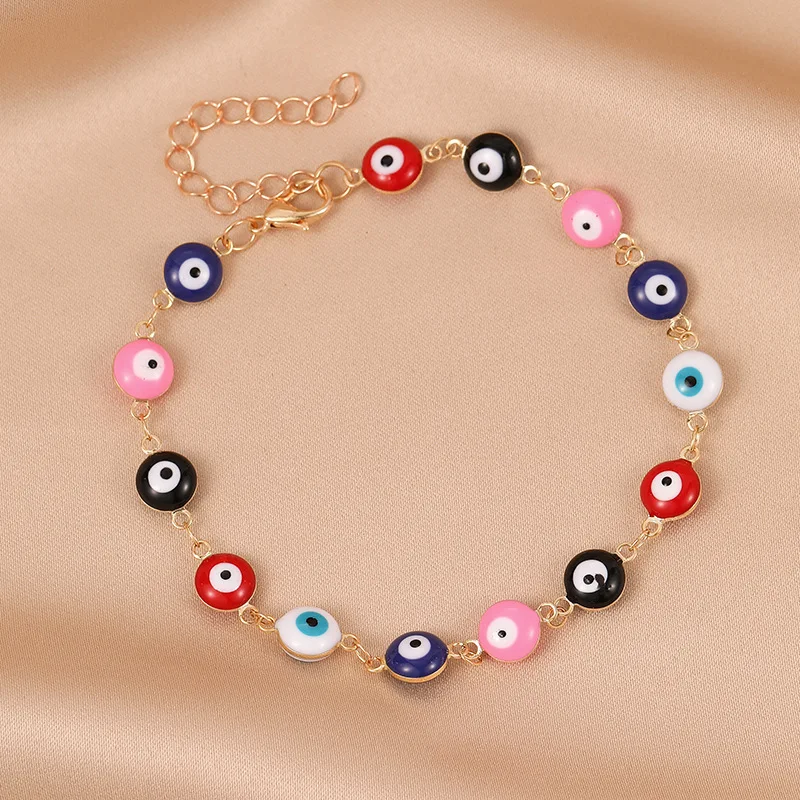 

Turkish Evil Eye Bracelet For Women Boho Colorful Beads Metal Chain Adjustable Anklet Bracelet Onn The Leg Lucky Jewelry
