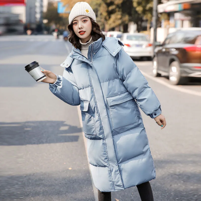 Loose Hooded Thicken Long Parkas Streetwear Cotton Padded Warm Windproof Winter Coat White New Snow Wear Women Jacket Outwear
