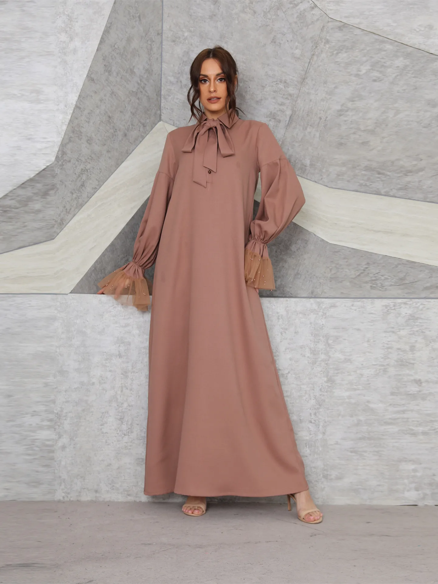 Рамадан Eid Djellaba мусульманское платье Дубай сетка Бисероплетение рукава Абая для мусульман, Дубай Турция мусульманское платье ислам Abayas WY792