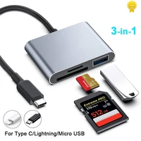 3 in 1 type clightningmirco to sdtf memory card reader type c to sd card reader otg hub adapter for macbook camera android