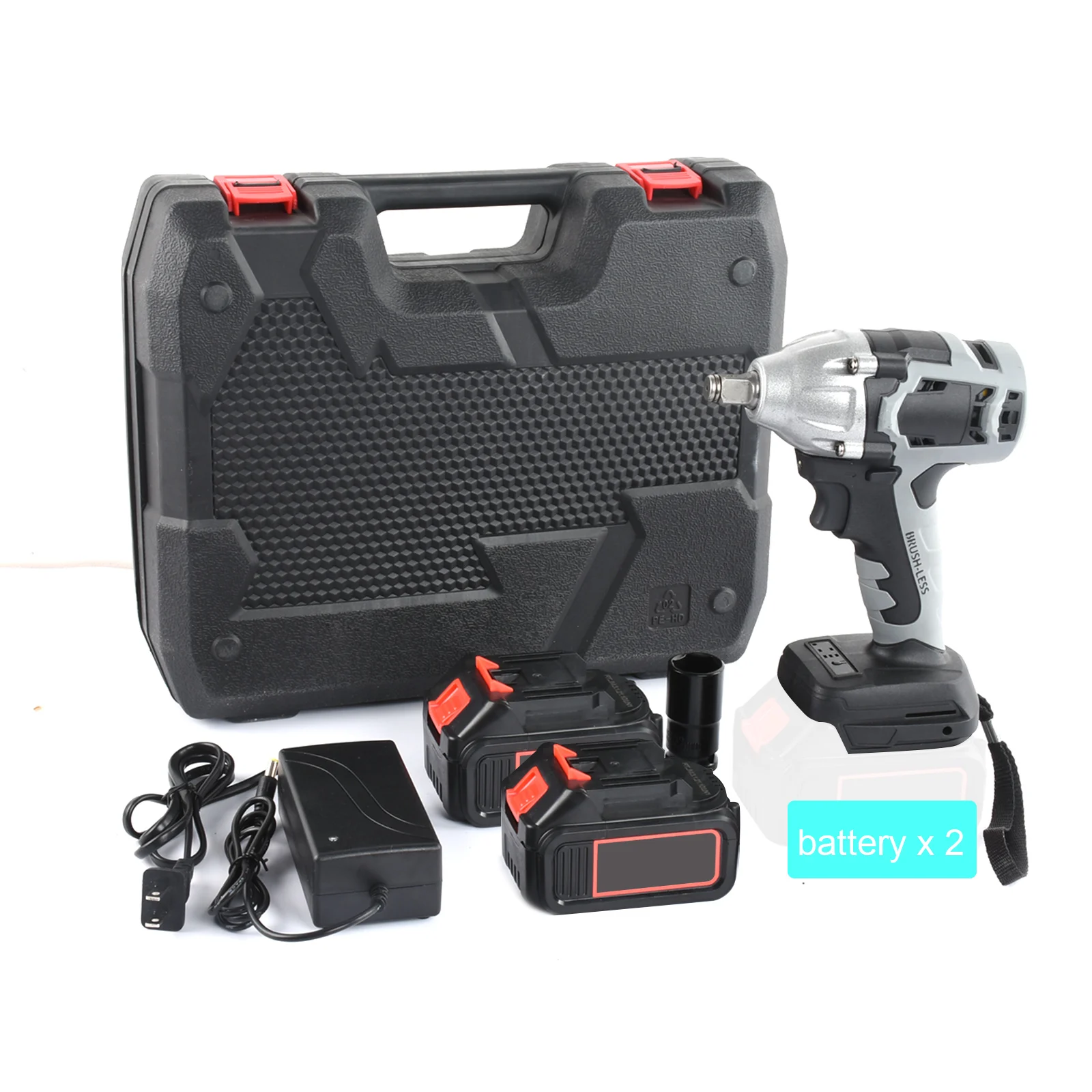 18V 340 N.M R Brushless Cordless Electric Impact Wrench Power Tools with 2 Li Battery LED Light for Makita 18V Battery