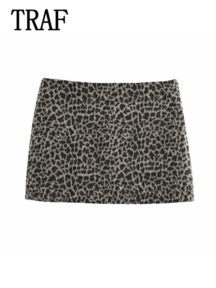 TRAF женские комплекты мини-юбки с животным принтом модный однобортный короткий