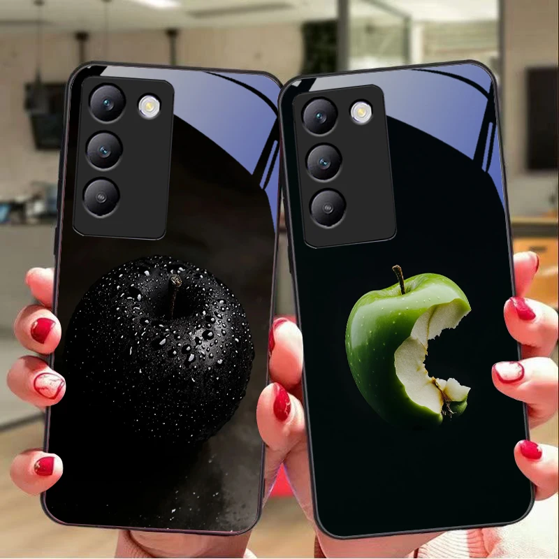 Чехол для телефона из закаленного стекла Black Apple Stone Y72 33S 11 03 36 96 Lite 35 16 Iqoo 12 V40 SE 5G 29 40