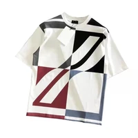 2022 spring and summer new high end trend casual joker irregular color matching printing crew neck short sleeve t shirt