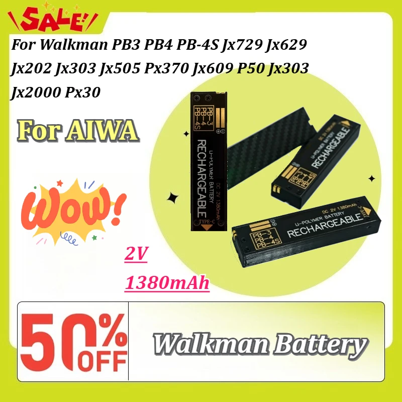 Фото Новая батарея 1380 мАч 2В для AIWA Walkman PB3 PB4 PB-4S Jx729 Jx629 Jx202 Jx303 Jx505 Px370 Jx609 P50 Jx303 Jx2000 Px30 PB-3 PB-4 №1