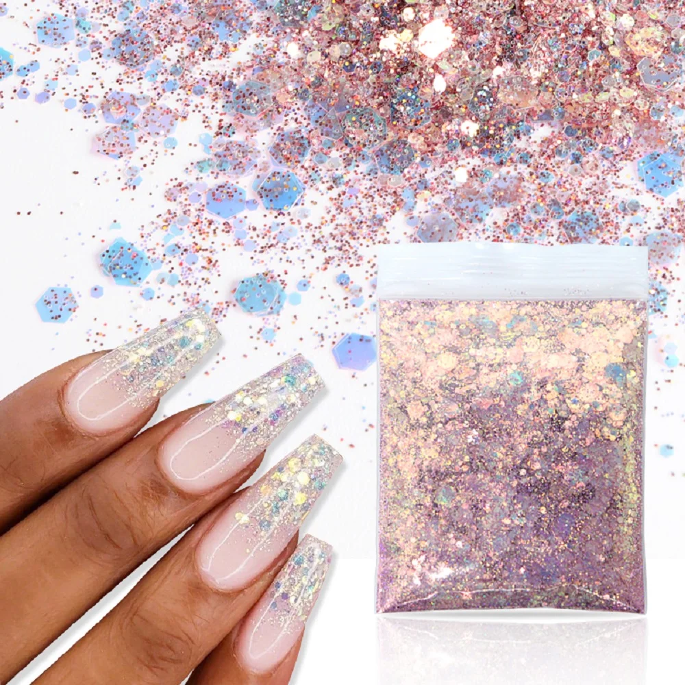 

50g/Bag Mermaid Hexagon Nail Glitter Sequins Sparkly 3D Holographic Opal Chunky Flakes Paillette DIY Manicure Shiny Decoration