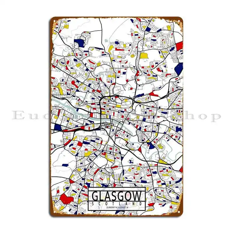 

Карта города Глазго, Mondrian, металлический плакат, постер для паба, пещеры, кинотеатра, дизайн, фотография, жестяной знак паба постер
