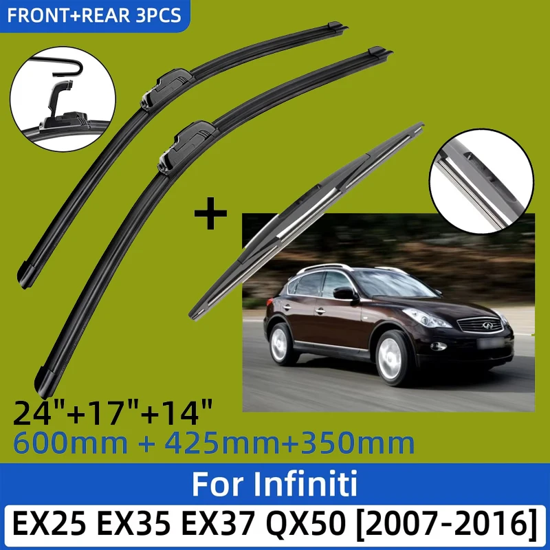 

3 шт. для Infiniti EX25 EX35 EX37 QX50 2007-2016 24 "+ 17" + 14 "передние и задние щетки стеклоочистителя, резак для лобового стекла