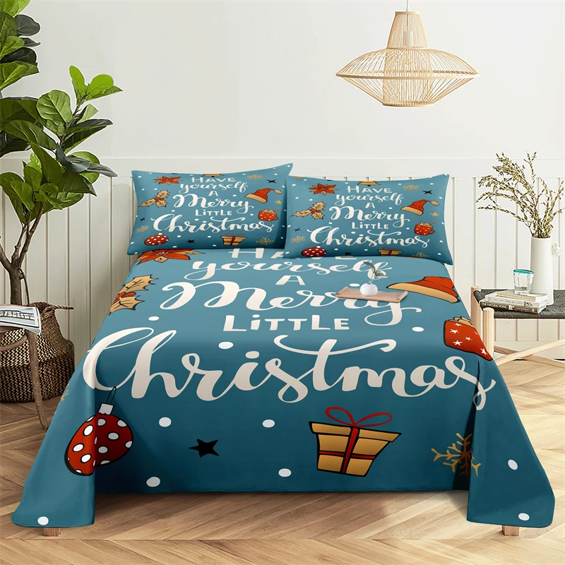 

Christmas 0.9/1.2/1.5/1.8/2.0m Bedding Sheet Home Digital Printing Polyester Bed Flat Sheet With Pillowcase Print Bed Sheet