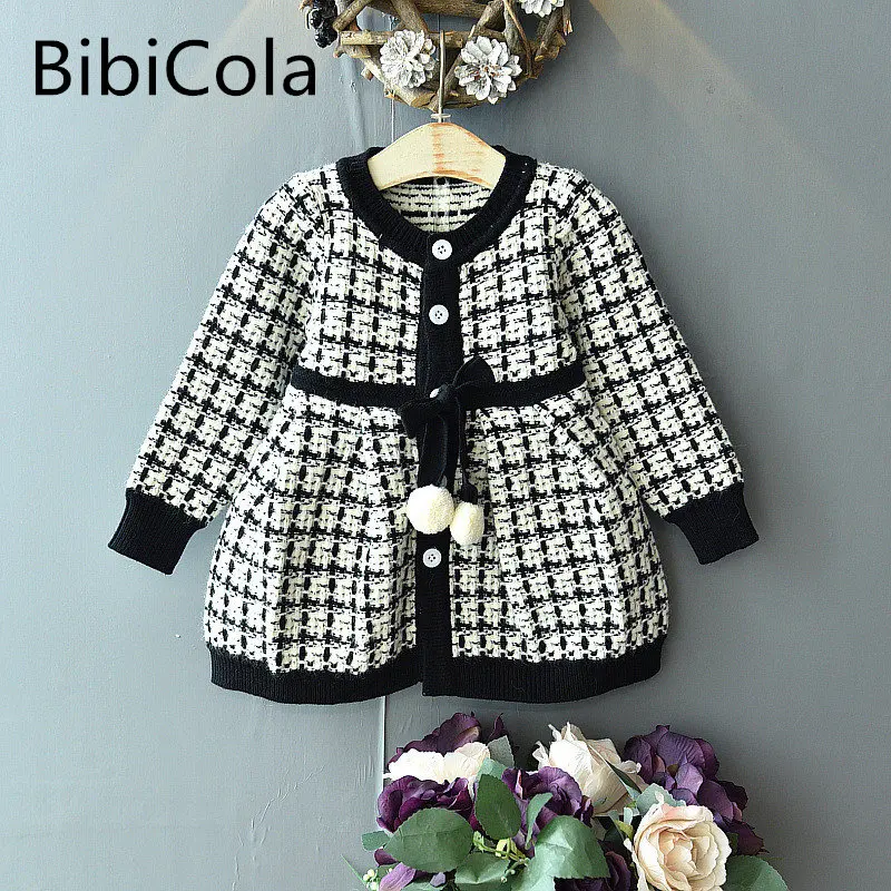 

Одежда для девочек милое платье-свитер осенне-зимняя детская одежда Зимний клетчатый Детский костюм с длинными рукавами для девочек одежда...