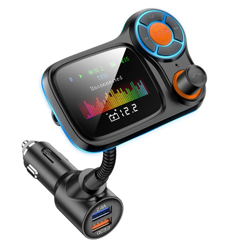 

NEW-Wireless Bluetooth FM Transmitter Hands-Free Car Kit Color Screen MP3 Player QC3.0+2.4A High Current Output Fast Charge
