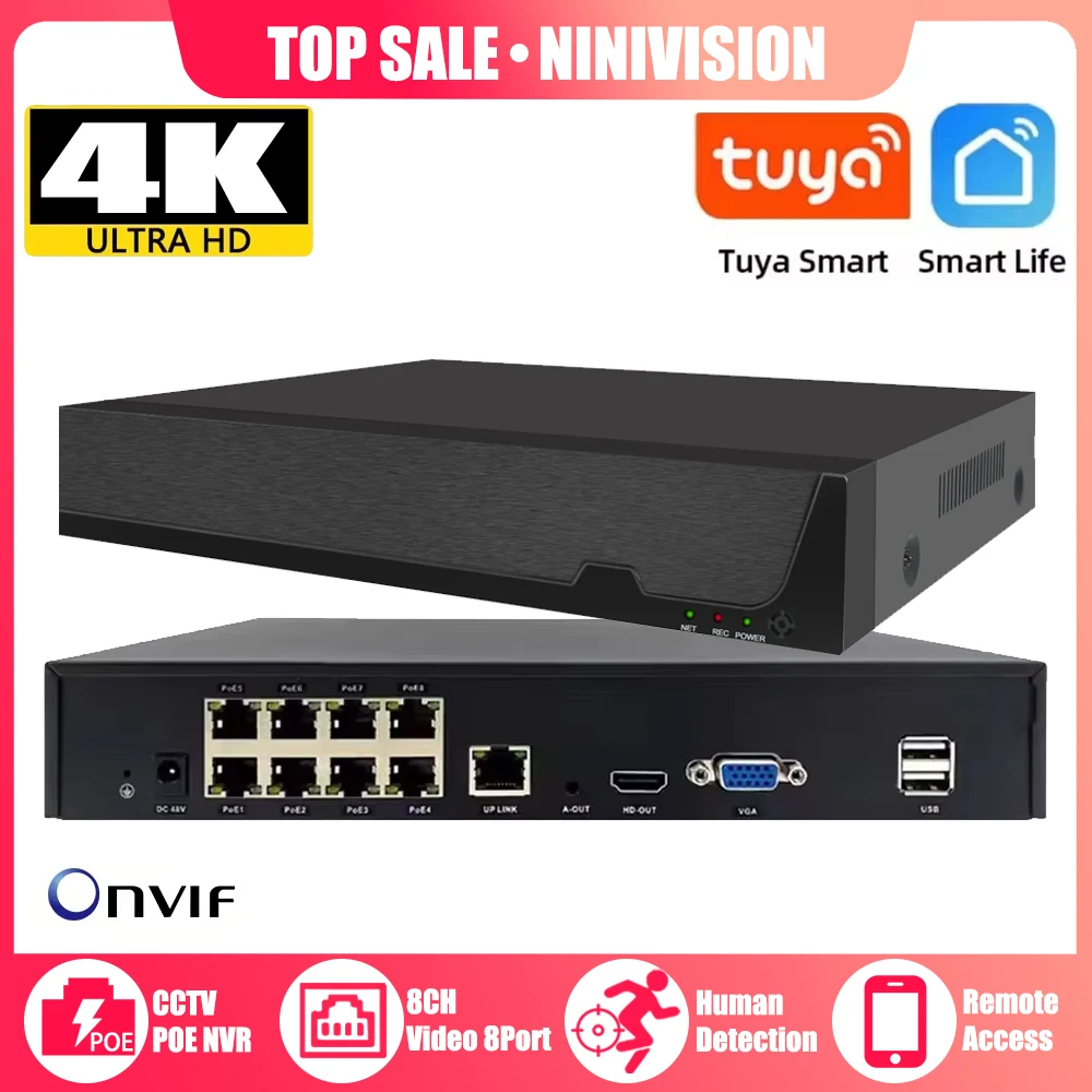 

NINIVISION NINI-8GUI78-4K 8-канальный сетевой видеорегистратор 4K с функцией распознавания лиц