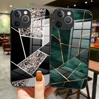 marble geometric art glass silicone cover for iphone 11 12 13 pro max mini xs max 8 7 plus xs xr se 2020 coque black phone case