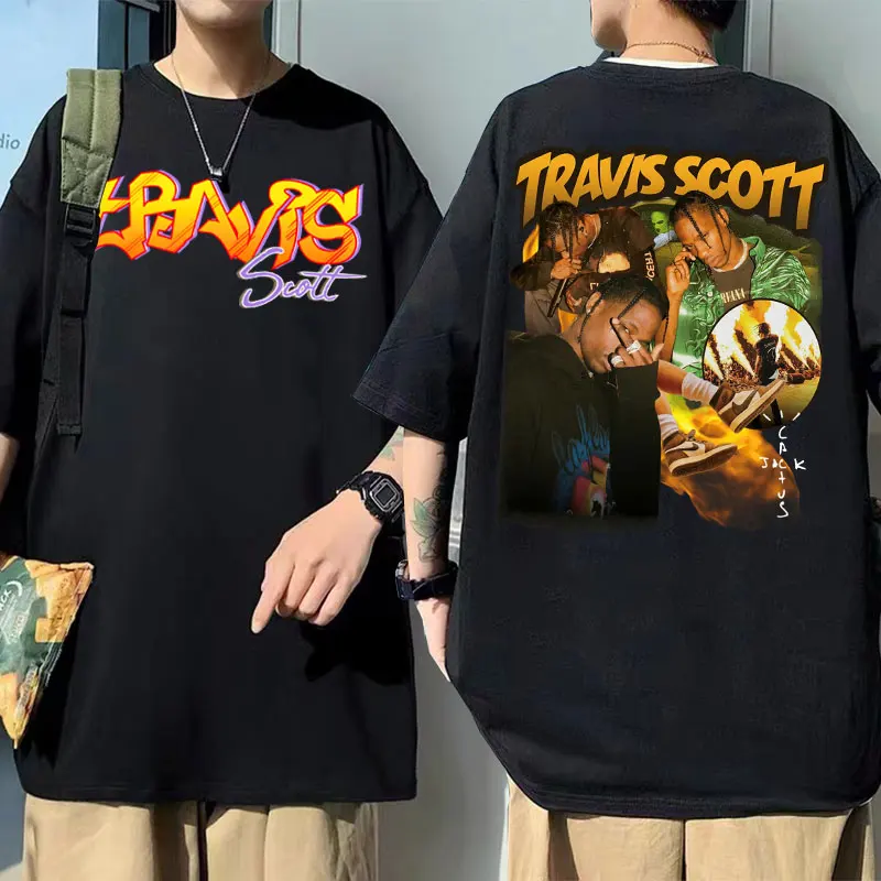 

Travis Scott Hip Hop Print Tshirt Streetwear Men's Fashion Tees Unisex Cactus Jack T-shirt Men Women Black Pure Cotton T Shirt