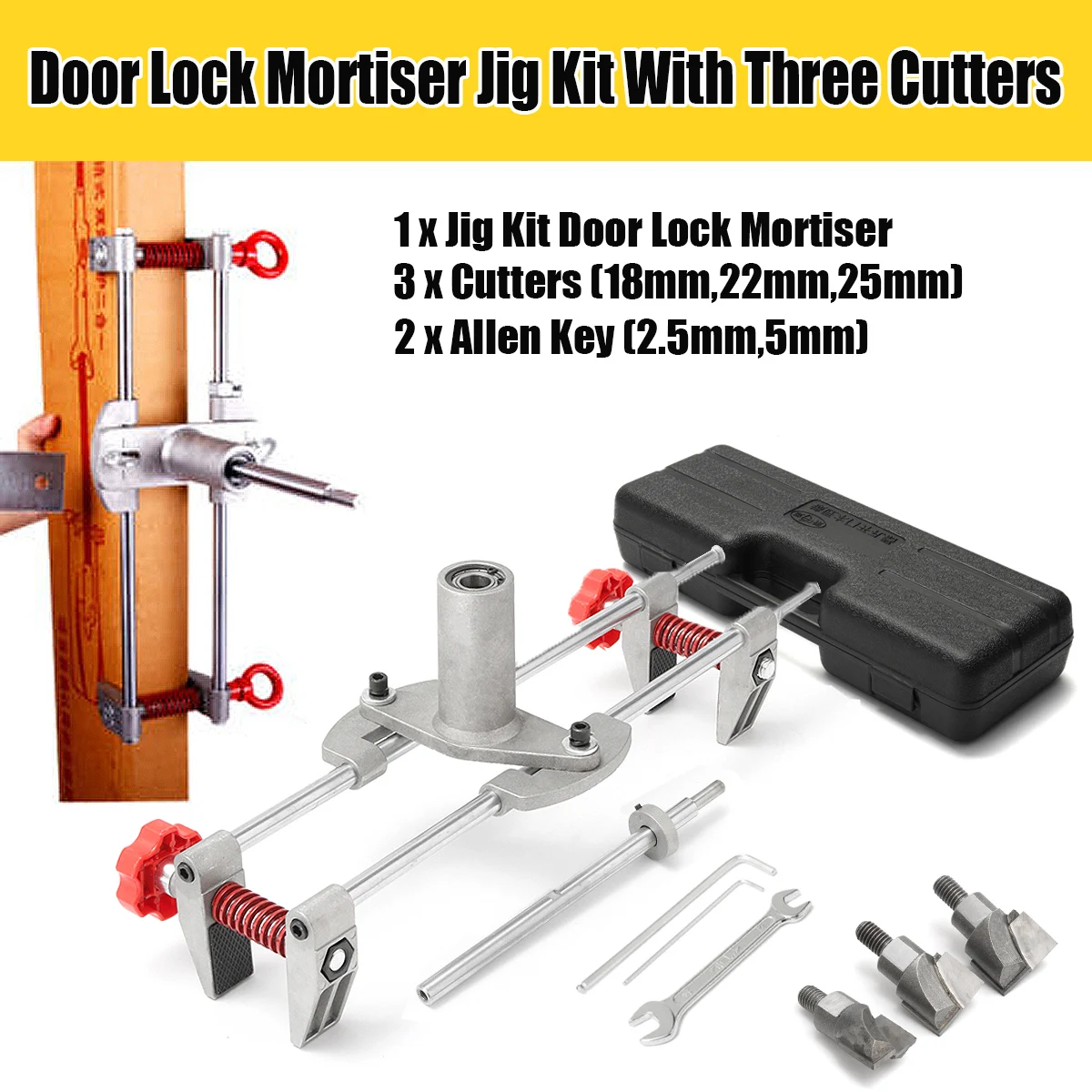 

NEW 8 Pcs Mortice Door Fitting Jig Lock Mortiser Key JIG1 With 3 Cutters Case Tool Maintenance Set