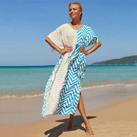 2022 new sarong beach wrap plage femme cotton wave printed beach coverup v neck loose holiday bikini bathing suit swimsuit cover