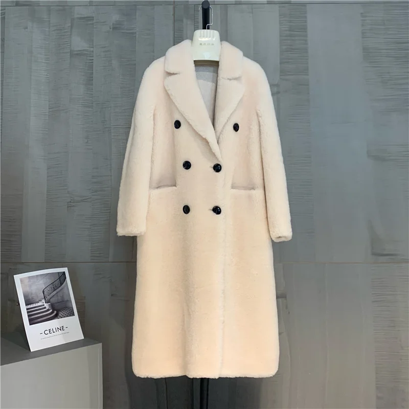 

genuine wool 100% Suit collar sheep shearing women's medium long lamb fur coat 2023 new autumn winter off-season clearance