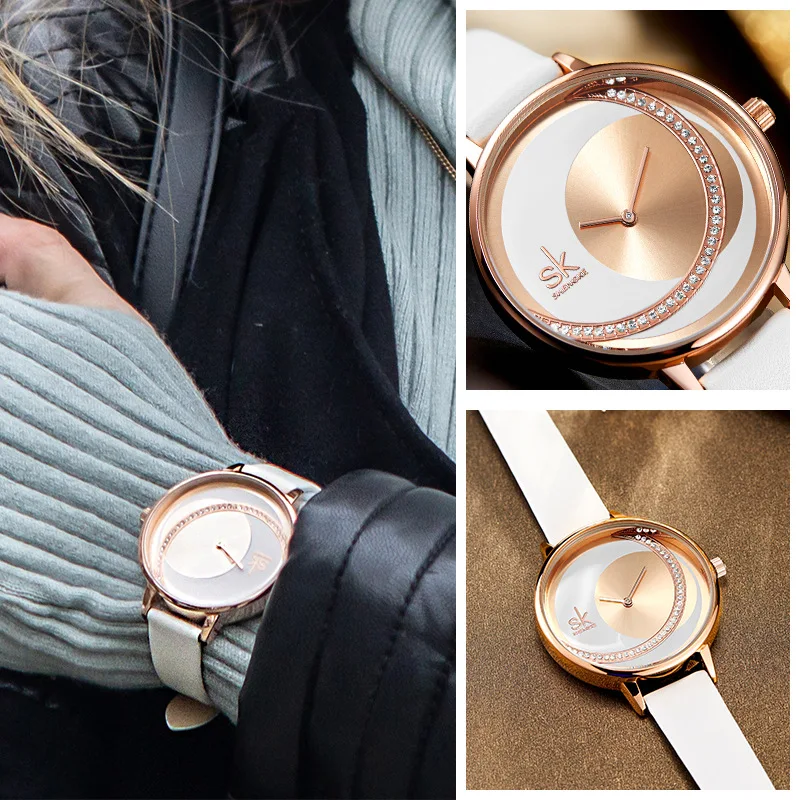 SK Rhinestone Waterproof Women's Watch Sun Pattern Rose Gold Watch Mesh Belt Belt Women's Watch