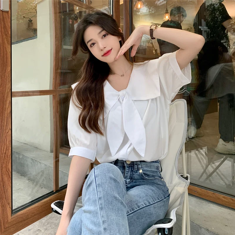 Рубашки женские с матросским воротником кавайная элегантная Стильная