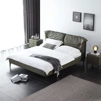 Bed Art Bed, Nordic Light Italian Minimalist Leather Bed, Modern Luxury Double Head Leather Minimalist Master Bedroom Leather