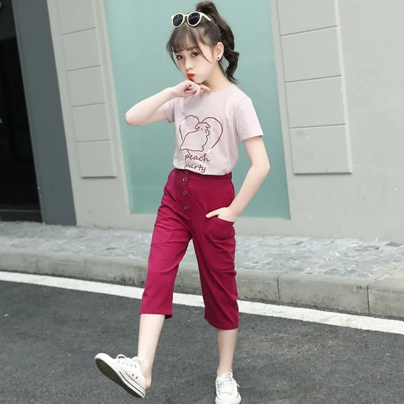 

girls clothing set Hip hop dancing baby children clothes sets fashion Summer short sleeve t shirt+Haren trousers kid sports suit