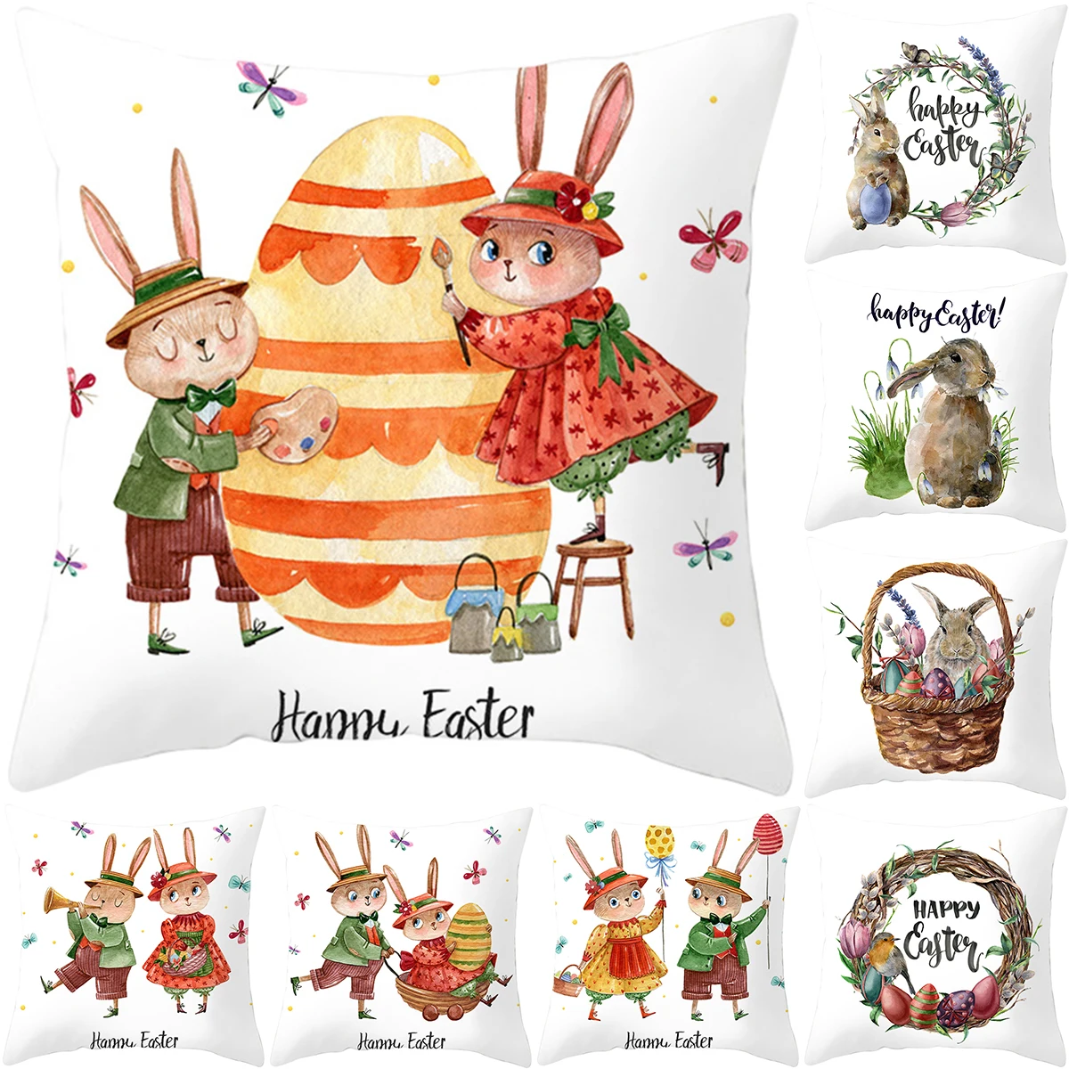 

Happy Easter Decoration Pillowcase Sofa Cushion Case Bed Pillow Cover Home Party Cushion Cover Eggs Polyester Throw Pillow Case