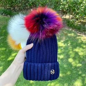 2022 Real Fox Fur Ball hats Winter Hat Cap Kids Boy Girl Keep Warm Big Fur Pom Poms Ski Hat Fur Pompoms Hat