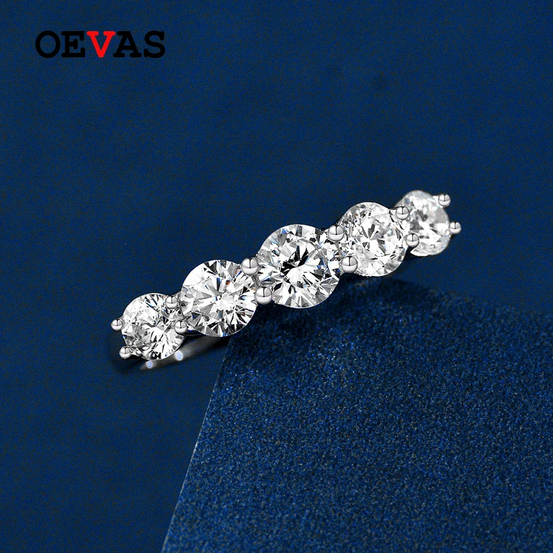 

OEVAS 100% 925 Sterling Silver 1 Carat 5mm High Carbon Diamond Row Rings For Women Sparkling Wedding Party Fine Jewelry Gifts