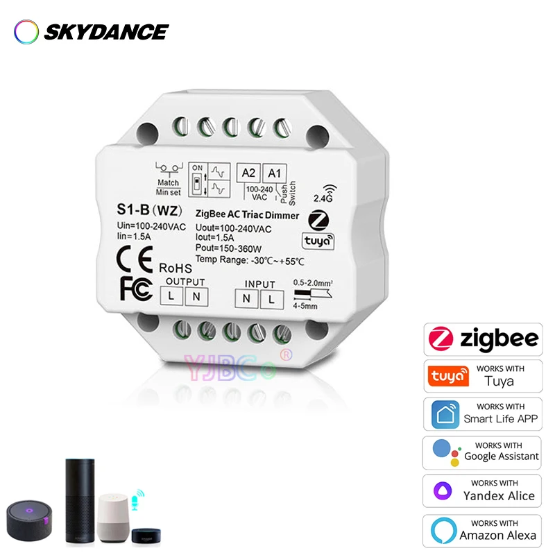 

Zigbee Tuya Single Color LED Dimmer 220V 110V 230V Smart RF 2.4G Push Switch Remote Control AC Triac WiFi Dimmer S1-B WZ