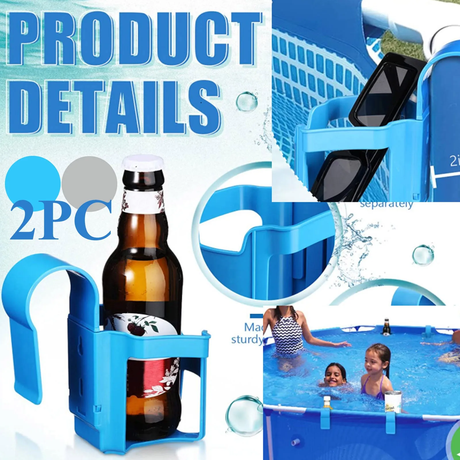 

2 Pack Cup Holder Above Ground Pool Drink Holder No Spill Drink Holder Pool Phone Holder Round Top Bar Pool Children Pool Toys