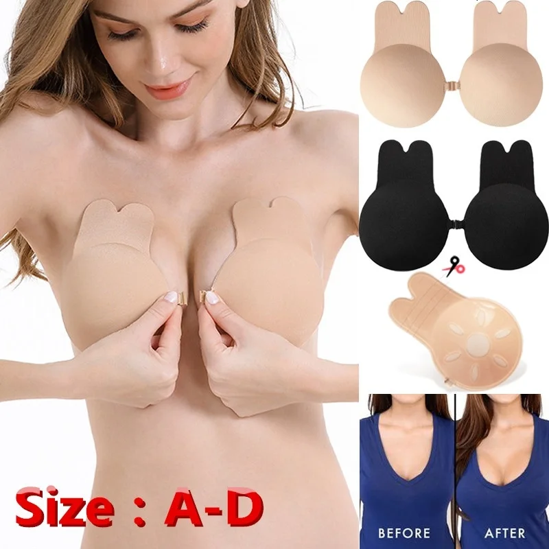 Rabbit Ear Women Self Adhesive Push Up Bra Invisible Silicone Bras Gel Stick Strapless Blackless Bralette Underwear Cup A B C D