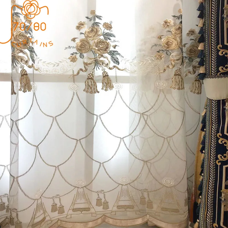 New European Style Palace High-end Embroidered Window Curtains for Living Room Balcony Bedroom Finished Custom Screen Curtains