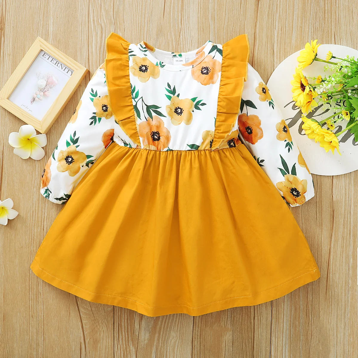 

kids cheap costume clothesGirls' spring autumn new Flower Print Long Sleeve lovely princess dress