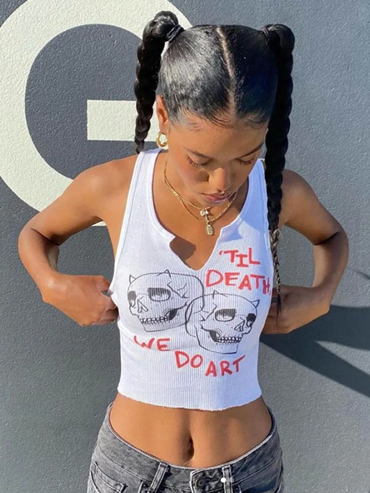 Женский топ без рукавов облегающий Топ в стиле Харадзюку уличная одежда с