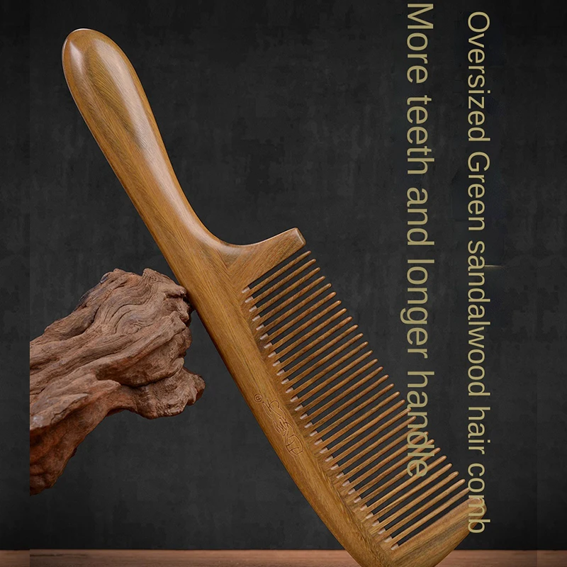 

22.5cm Natural Green Sandalwood Comb Home Massage Dense Tooth Comb Portable Comb Women Special Long Hair Anti-static Hair Loss