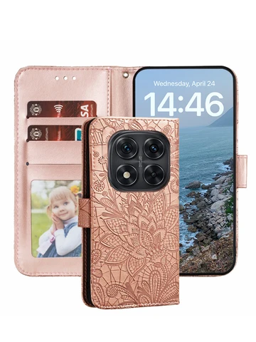 Чехол-кошелек для Xiaomi Redmi Note 14 Pro Plus 5G Note 13, цветочный флип-книжка, кожаная подставка для телевизора с слотом для карт, фоторамка