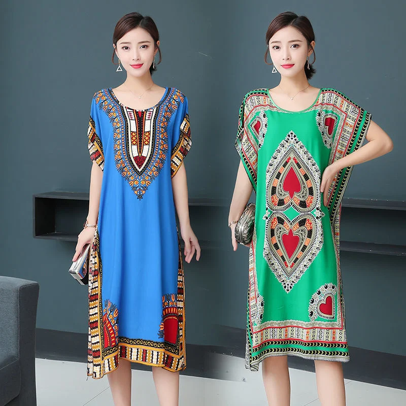 

Dress Designer Pajamas For Women Indonesia Fat Mother's Summer Loose Middle-aged Elderly Leisure Cotton Printing Harajuku Gothic