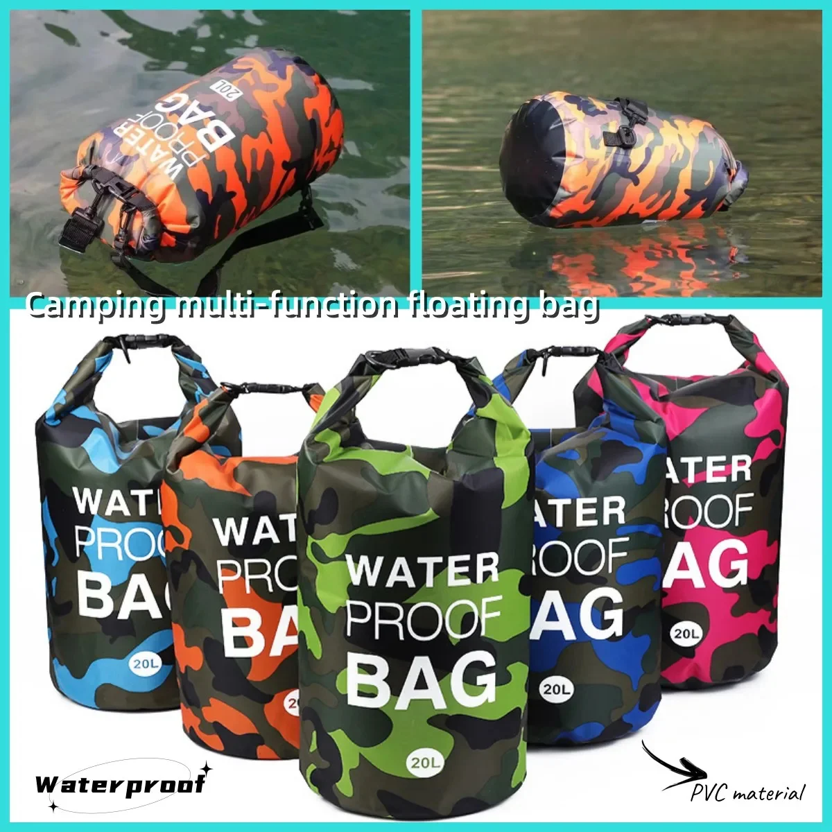 

30L Men Mountaineering Cycling Camouflage Bag P Waterproof Outdoor Bucket Drifting Bag Swimming Beach Bag 2L 5L 10L 15L 20L