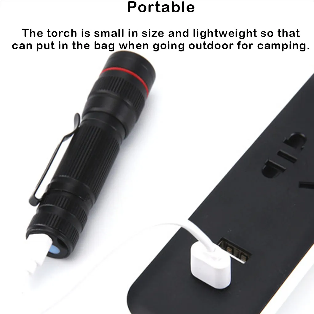

300LM Flashlight Zoomable Strong Torch USB Rechargeable Light Aluminum Alloy Lighting Tool for Outdoor Camping Hiking Fishing