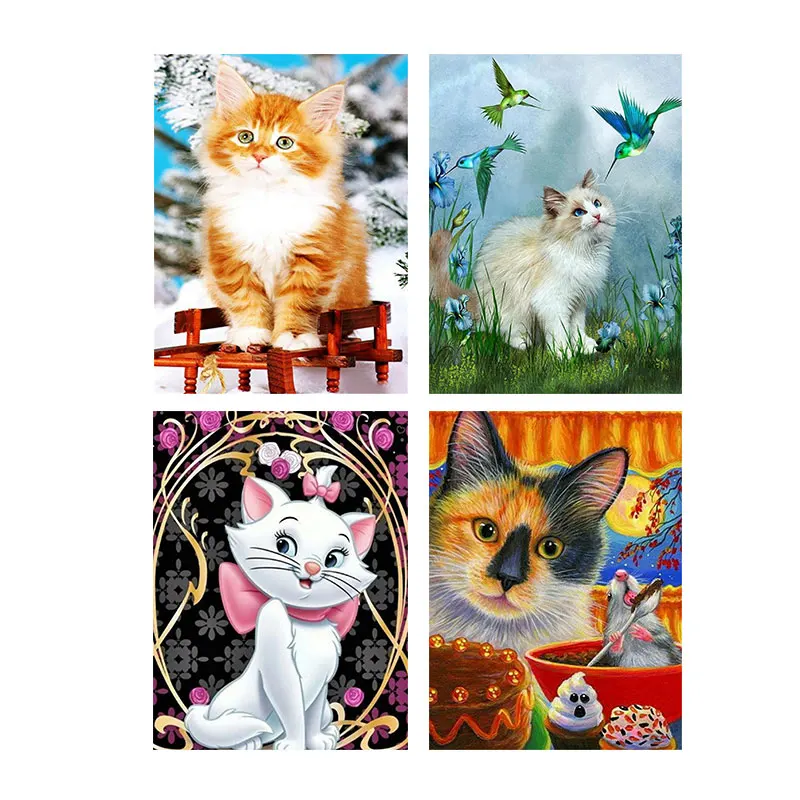

5D алмазная живопись с милым котом, полноразмерная квадратная круглая искусственная картина, мультяшное животное, кот, леди, алмазная вышивка крестиком, домашний подарок