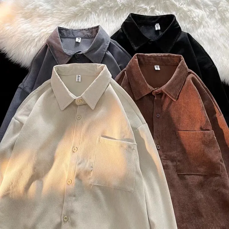 

Corduroy shirt men's spring and autumn Korean version solid color loose long-sleeved shirt ins trend college style jacket