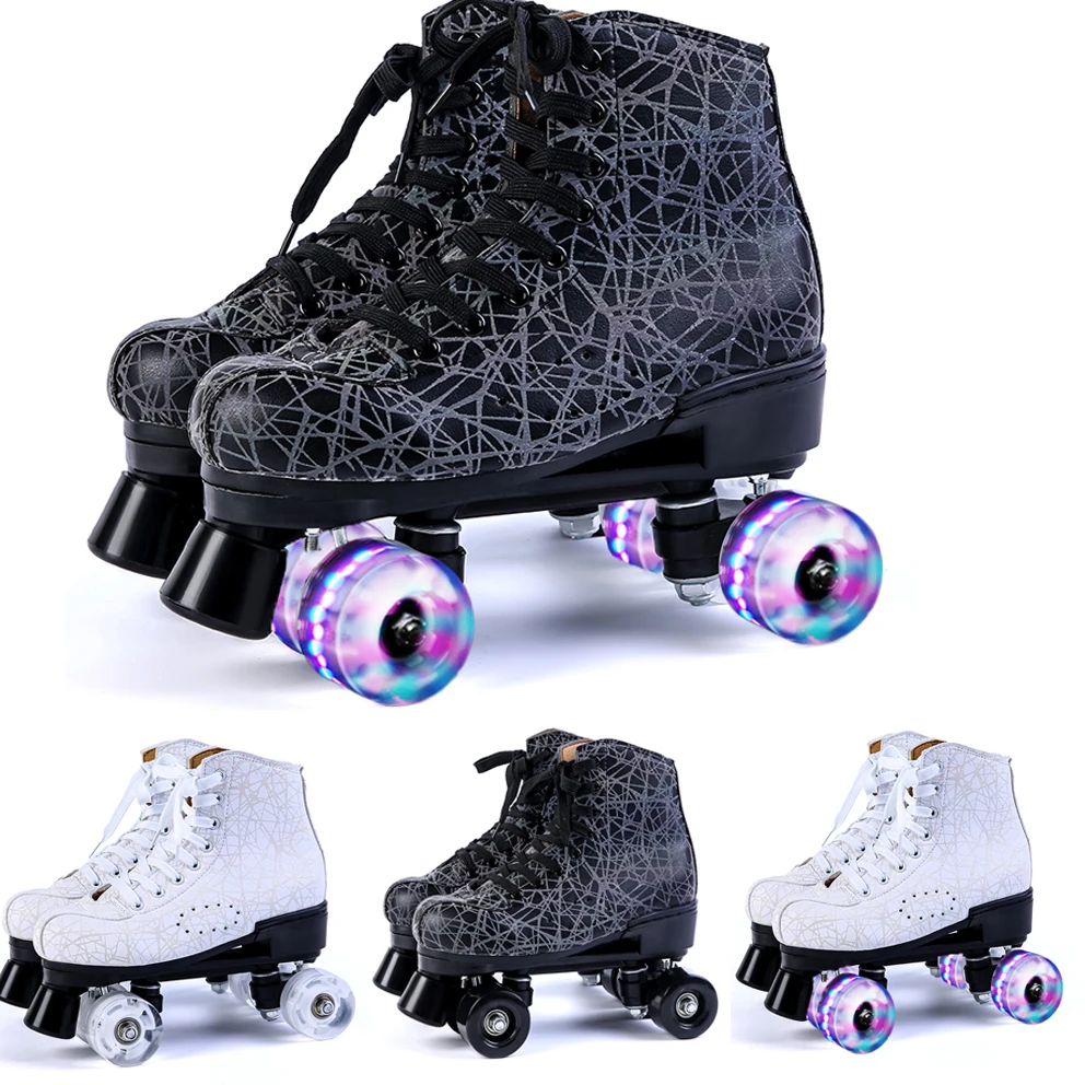 

2022 New Printing Artificial Lether Roller Skates Quad Skate Wheels PU Double Row Roller Shoes patines de 4 ruedas