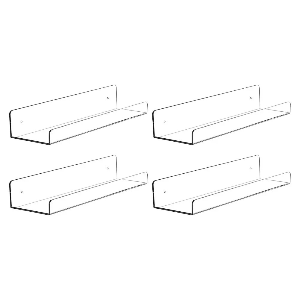 

4Pcs Clear Home Office Book Storage Rack Acrylic Wall Floating Ledge Shelf Cosmetics Organizers