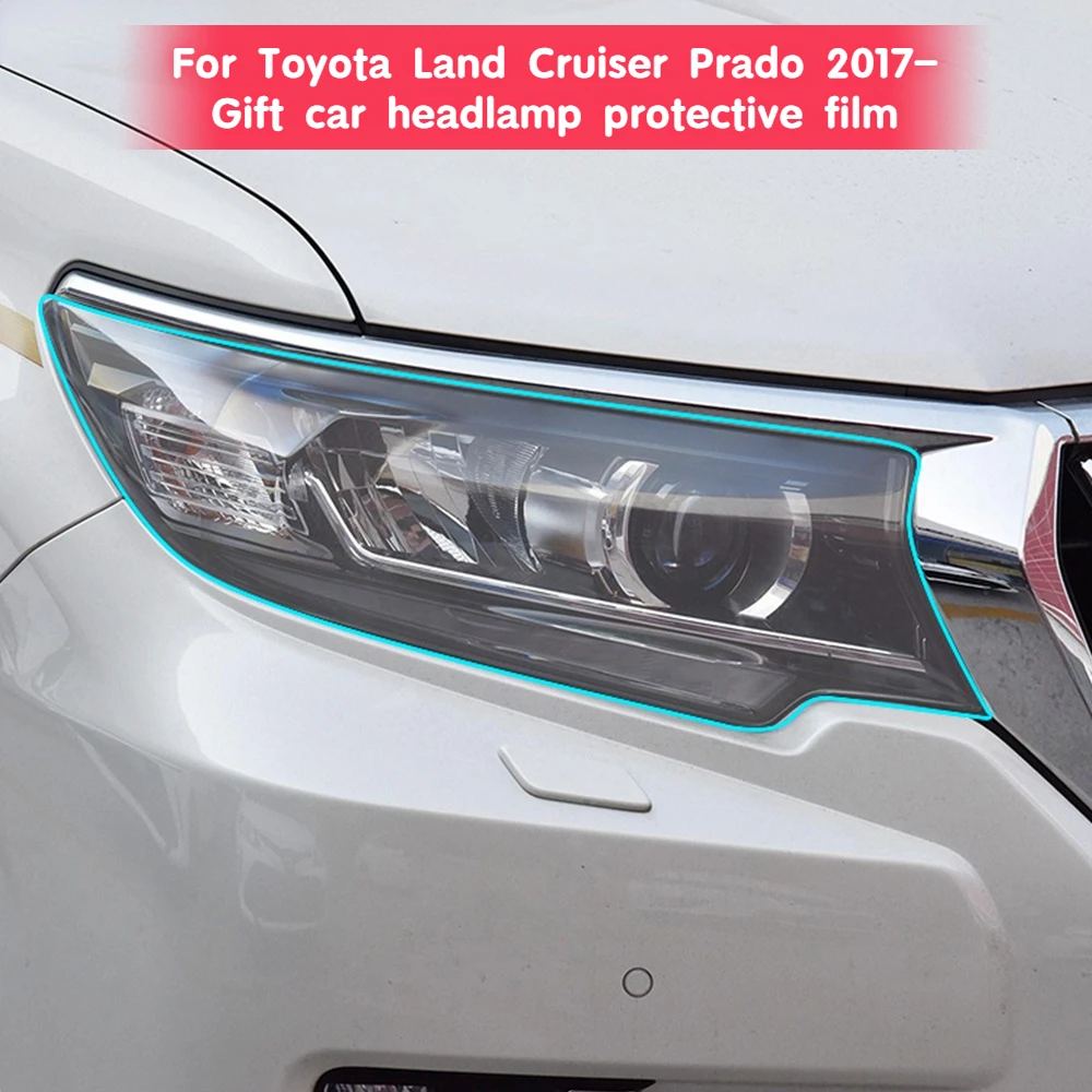 

2-piece car headlamp protective film transparent black TPU sticker for Toyota Land Cruiser Prado 2017- Gift Accessories