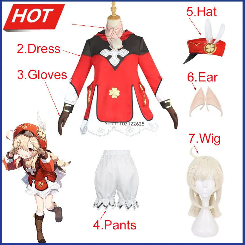 

Костюм для косплея Game Genshin Impact Klee, Милая Красная Женская одежда Loli, реквизит для Хэллоуина, карнавала, вечеринки, включая перчатки, шаровары д...